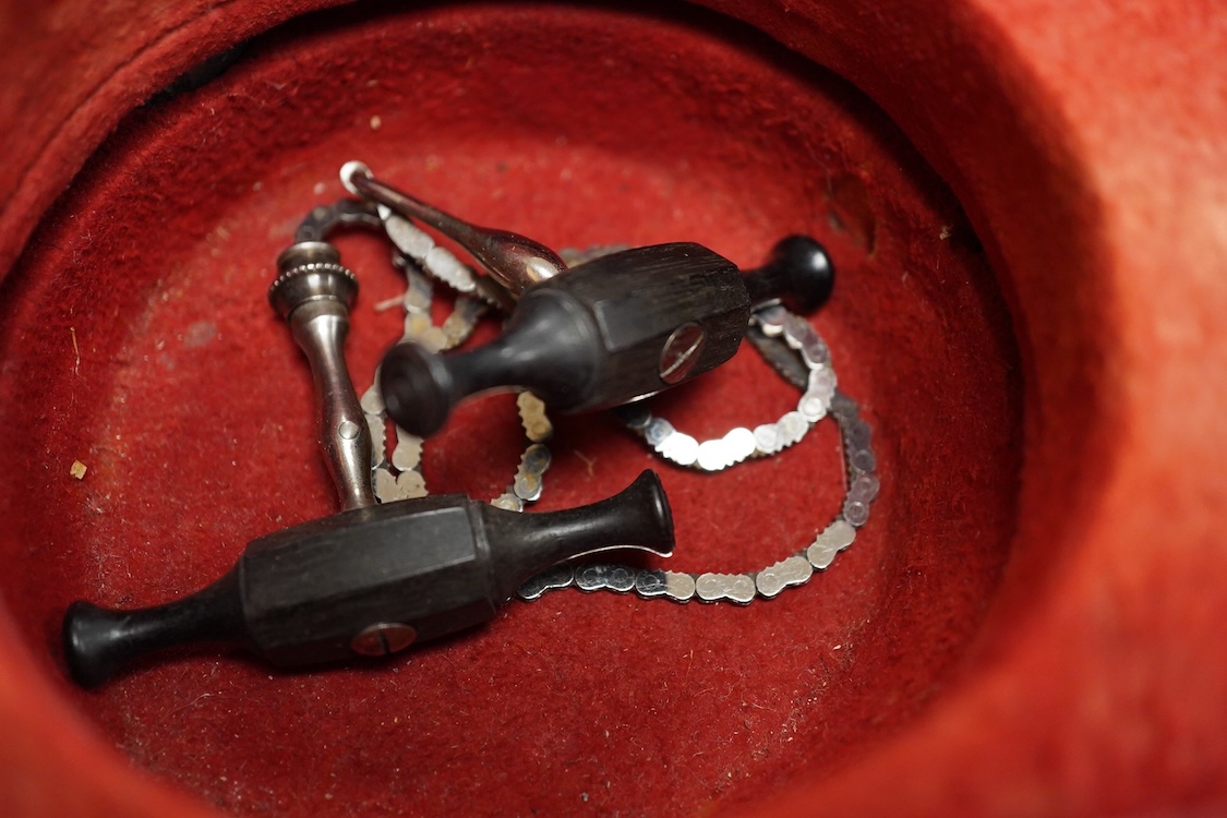 A 19th century surgeon’s set signed Mon. Charriere, Collin & Cie., Paris, in a fitted mahogany case, comprising of steel surgeons instruments; knives, scalpels, scoops, tourniquet, saws, rasps, some instruments stamped w